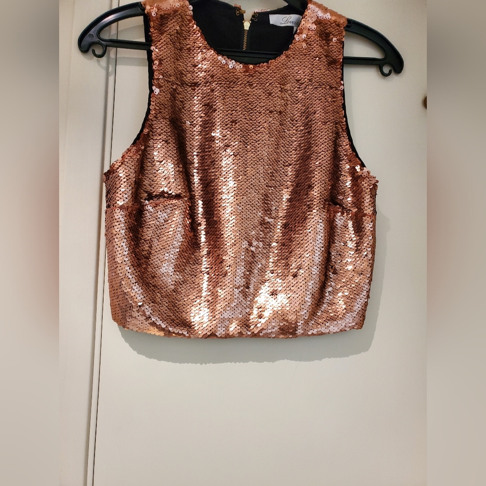Lovers + Friends Copper/gold sequins cropped tank vest NWT size xs